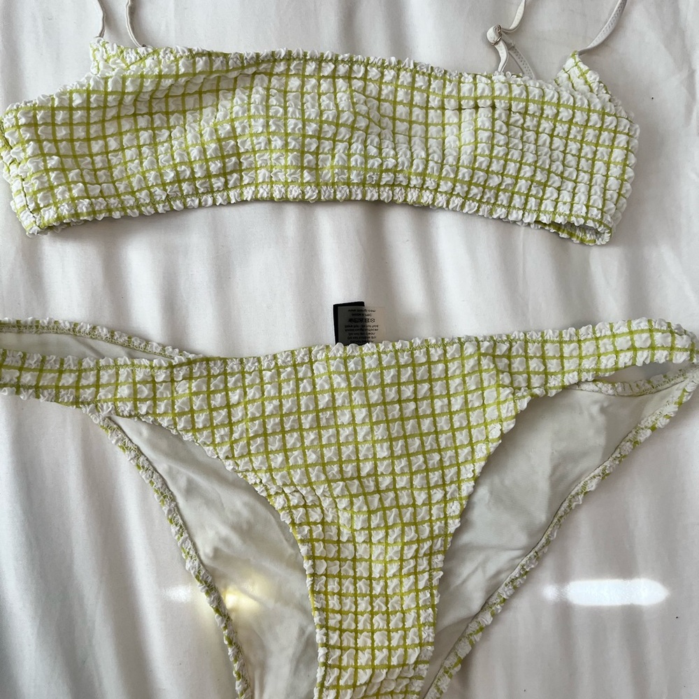 White and lime green Triangl bikini set